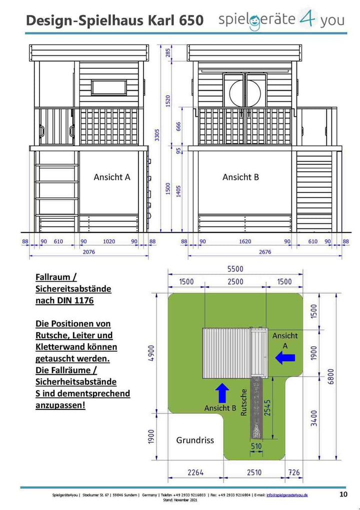 Styltehus Clara - Premium 655, rutsjebane, klatrevæg, butik, brandmandsstang