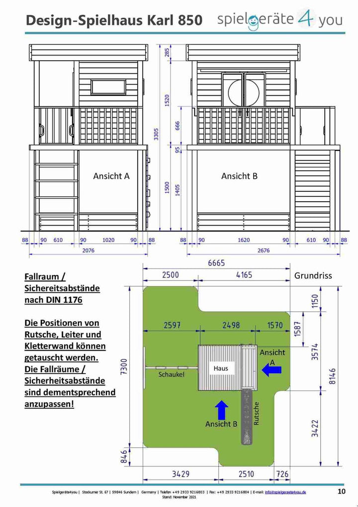 Styltehus Clara - legeverden 855, gynge, rutsjebane, klatrevæg, brandmandsstang, butik