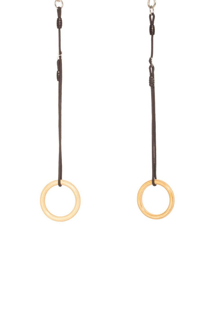 Trægymnastikringe med sort reb