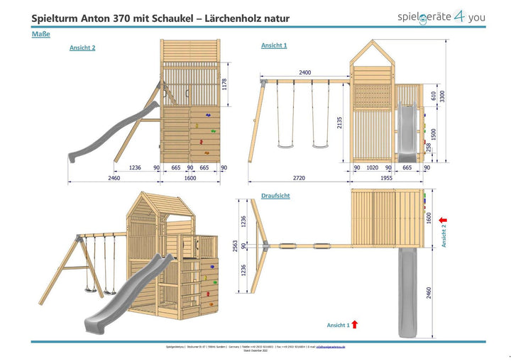 Spielturm Anton – Kompakt - Swing – 376 - Fichte - mit Rutsche und Schaukel