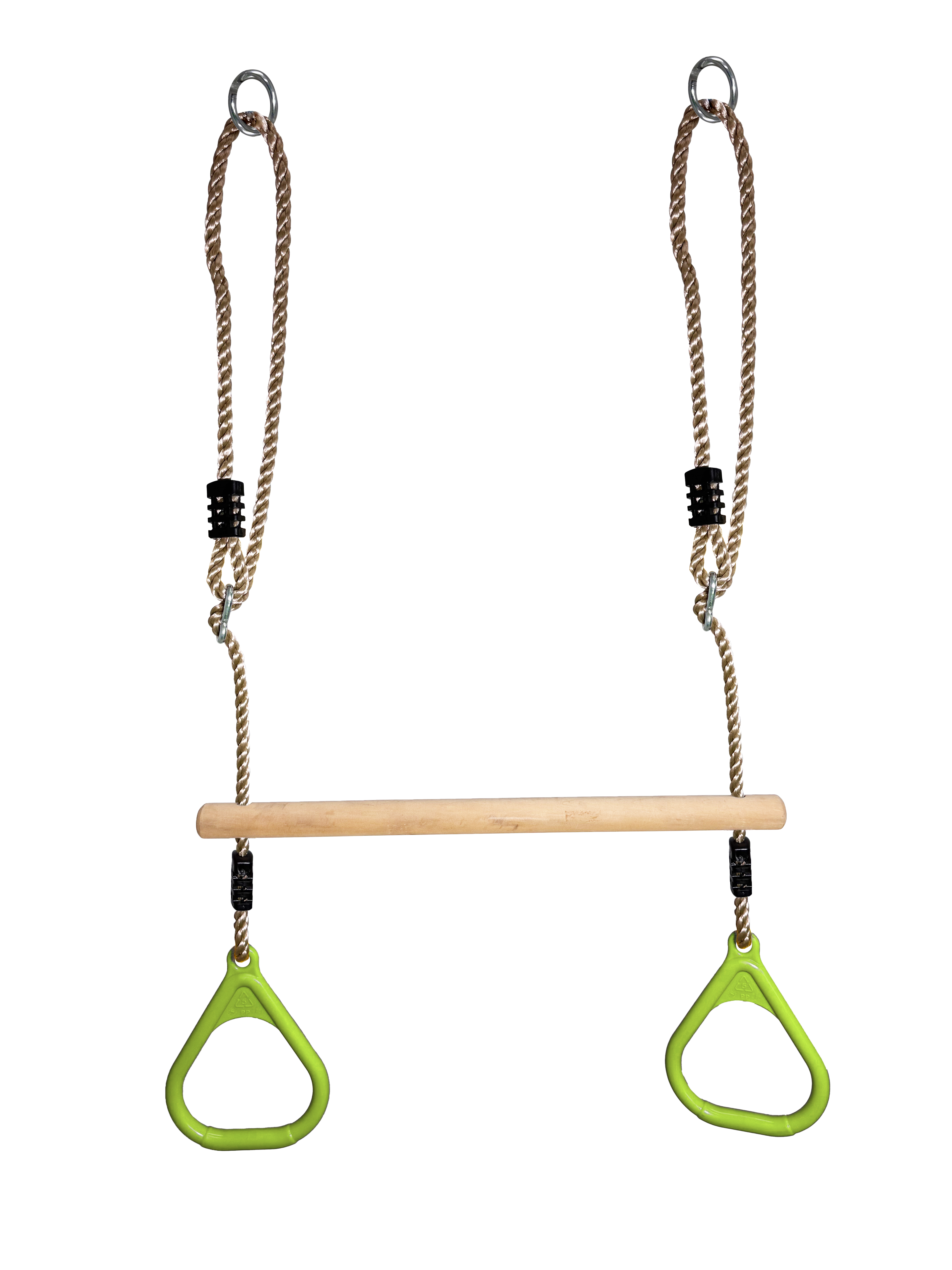 Holztrapez mit Kunststoffringen - neongrün