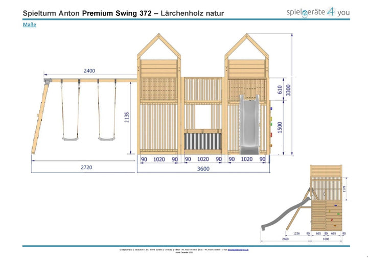 Spielturm Anton – Spielwelt - Swing – 378 - Fichte - mit Rutsche und Schaukel