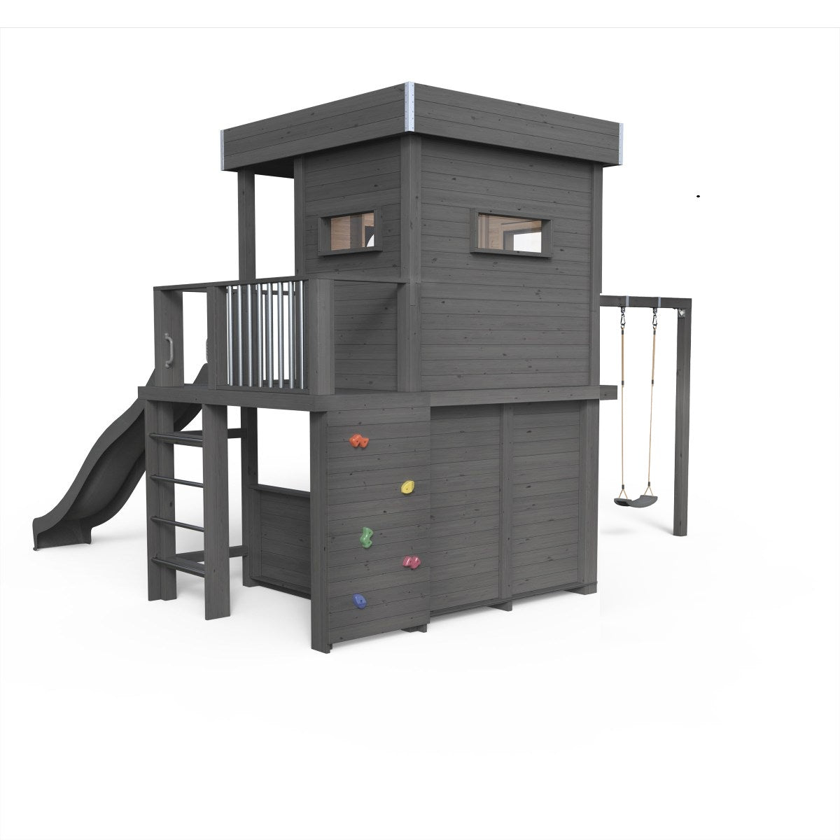 Stilt House Karl - Play World 854, gynge, rutsjebane, klatrevæg og lounge