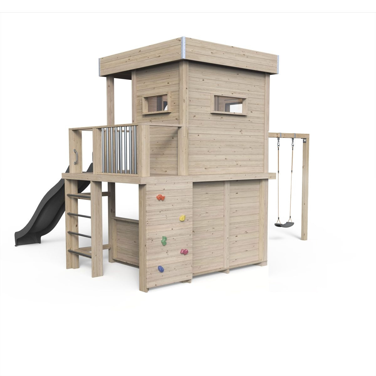 Stilt House Karl - Play World 854, gynge, rutsjebane, klatrevæg og lounge