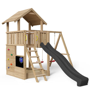 Legetårn Mia – Gynge – 359 - naturligt lærketræ med klatrevæg