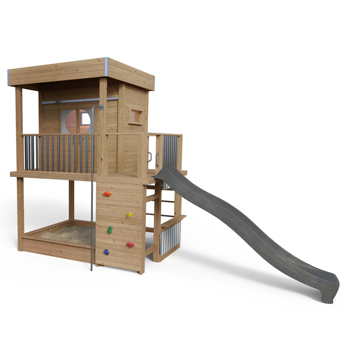 Styltehus Clara - Premium 655, rutsjebane, klatrevæg, butik, brandmandsstang