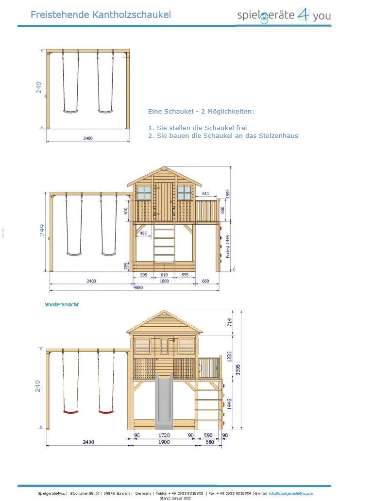 Fritstående firkantet tømmergynge 626 naturlærk