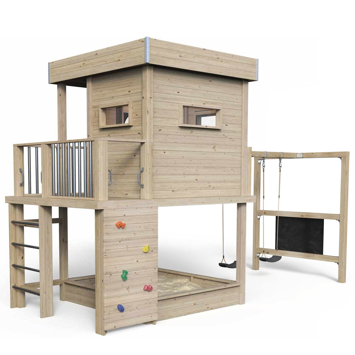 Stilt House Karl - Play World 850, gynge, rutsjebane, klatrevæg