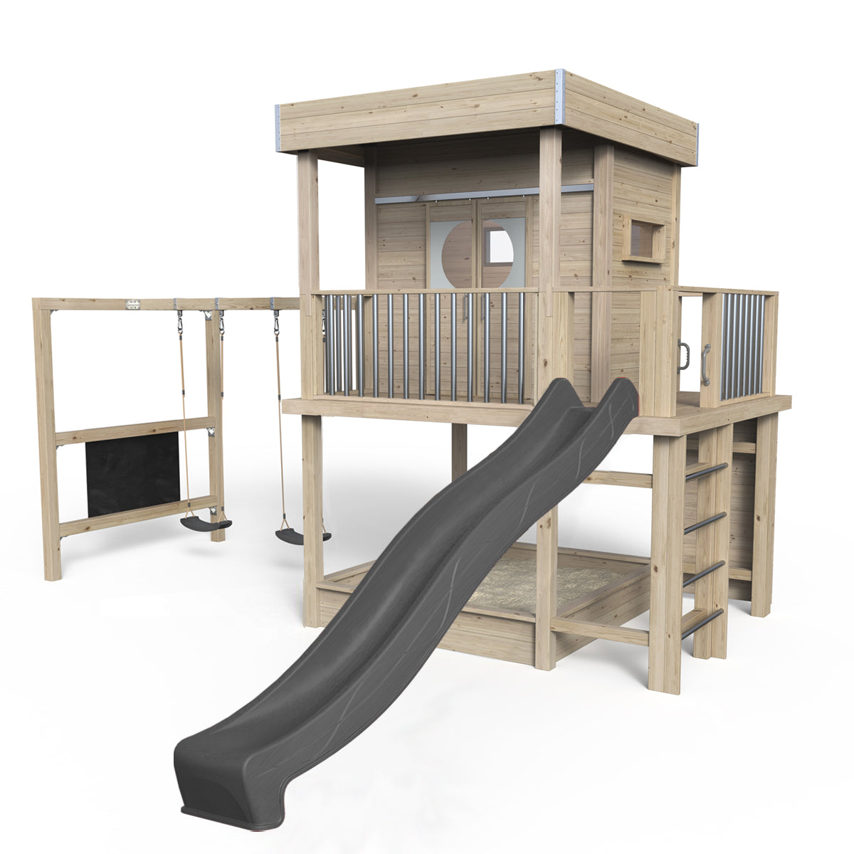 Stilt House Karl - Play World 850, gynge, rutsjebane, klatrevæg